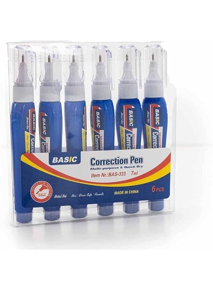BASIC VersaMarts 6-Pack Quick Dry Correction Fluid Pens – 7ml Fine Point Whiteout Liquid Pen Set – Precise, Fast-Drying & Smooth Application for Office, School - Image 4